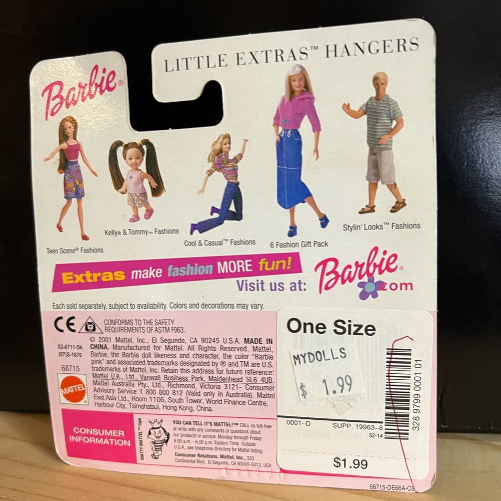 Barbie Little Extras Hangers - Dark Pink & Purple Hangers NRFB 2001 - Picture 4 of 4